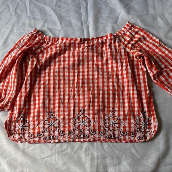 Crown & Ivy Red Checkered Blouse with Black Embroidery - Picture 7 of 7